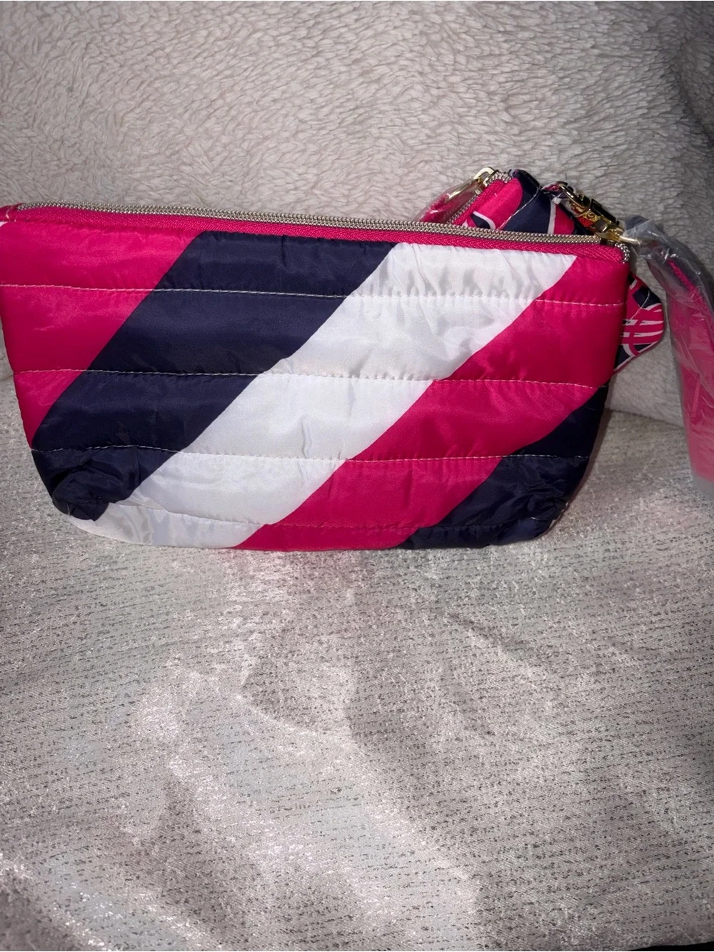 NWT Estée Lauder 2-Piece Puffy Quilted Cosmetic Bag Set – Pink & Navy Floral